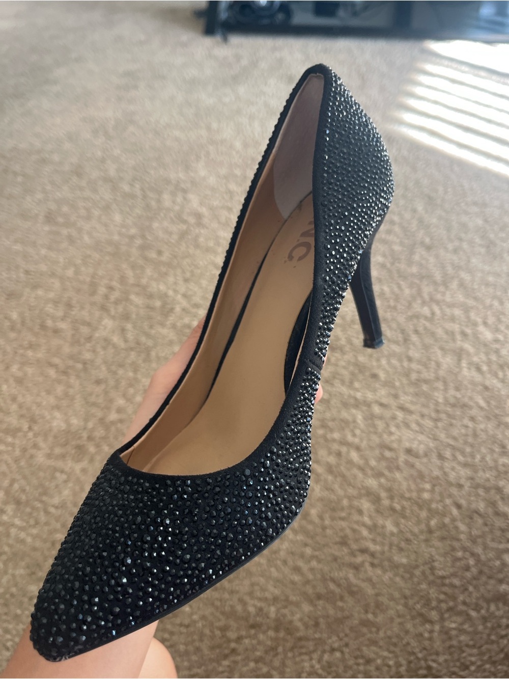 INC International Concepts Black Crystal-Embellished Pointed-Toe Pump